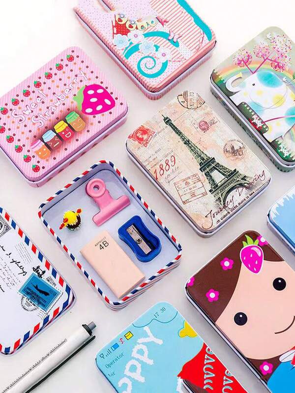 1pc Creative Cartoon Iron Storage Box - Mini Tin Box - Hairpin Earrings - Gift - Card Storage Box - Portable Storage Box - Home Storage Box