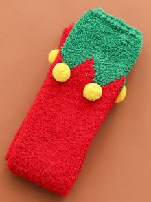 1 par de calcetines de media caña gruesos, suaves y cálidos de doble cara con diseño de Papá Noel para adolescentes/niños - Rojo - Ver 3