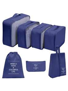 9pcs/7pcs/1pc Beige Letter Pattern Travel Packing Cubes, Travel Organizer Set, Luggage Organizer Bags, Travel Luggage Packing Organizers With Laundry Bag, Compression Shoe Bag, Clothes Underwear Bag, Unisex, Make Travel Easier, Suitable For Travel Storage Bags, Cosmetic Bags, Dorm Room Decor, Bedroom Storage Bags