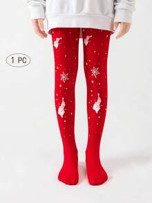 1pc Girls/Kids/Toddlers Solid Color/Contrast Color Tights, Leggings, Dance Stockings, Pantyhose With Cartoon Snowflake, Polka Dot, Christmas Tree, Snowman Patterns, Christmas Themed, Heat Transfer, Printed Leggings, High Stretch Footless Tights, Dance Pants, Suitable For Daily Wear, Christmas, School/Cute Style, Dance Pants, Spring/Summer/All Season Regular, Soft & Comfortable Footless Pants