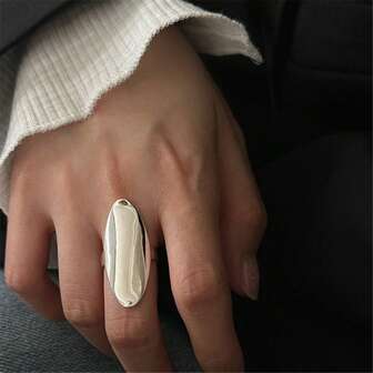 VKHK 1 件光滑椭圆形简约铜银开口戒指，适合女性日常、派对、礼物