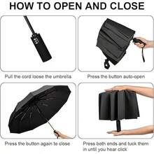 Paraguas Plegable Automático Reforzado,Sombrilla Plegable Grande Resistente al Viento y Lluvia con Protección UV,Grande para Lluvia y Sol,Con 24 Varillas Reflectantes,Hombres y Mujeres - azul - Ver 6