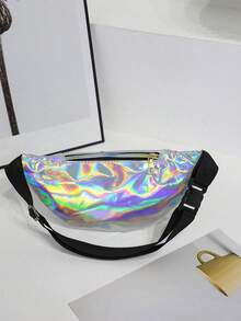 1pc Women's Holographic Waist Bag PU Shiny Faux Leather Chest Bag Multi-Function Colorful Shoulder Crossbody Bag