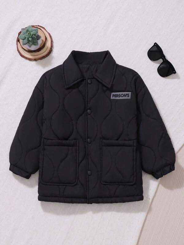 1 pieza Abrigo de invierno para niños, cuello de camisa, forro de felpa, adecuado para uso diario, casual, escolar y vacaciones