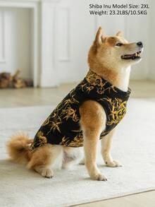 1pc Black Background Golden Dragon Totem Print Gourd Quilted Cotton Dog Coat With Back Zipper, Washable Pet Jacket Suitable For Large, Medium And Small Dogs, For Indoor Or Outdoor Wear