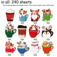 Set de 240 de autocolante pentru pahare de Crăciun, caiet cu tematică Moș Crăciun și reni, autocolante și notițe adezive pentru sărbători de iarnă pentru serviciu, studiu, listă de cumpărături