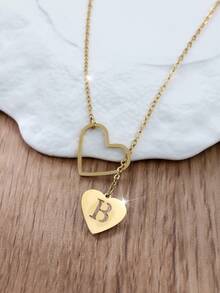 Tsnamer 1 件精致侧边首字母心形项链 个性化 26 个字母 A-Z 名字颈链 适合女士青少年女孩搭配日常珠宝礼物 - 愛心字母 - 查看 25