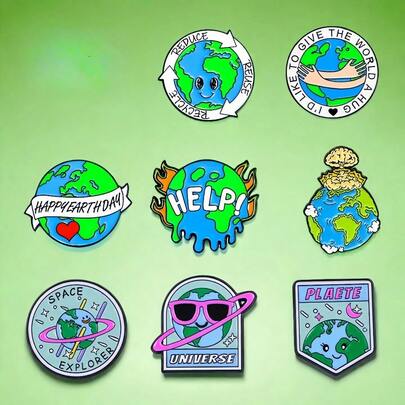 8 Peças Broche de Alfinete de Liga de Zinco Vintage Boêmio com Letra Cartoon, Decoração de Roupas e Bolsas, Presente de Natal para Todas as Estações