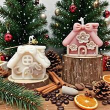 1pc 3D Christmas House Scented Candle Silicone Mold DIY Christmas House Peach Blossom House Scented Stone Plaster Home Decor Silicone Mold