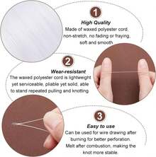 Hilo de encerado, 160m/rollo, hilo de poliéster duradero, hilo para pulseras, manualidades DIY, pulseras y collares, adecuado para coser, reparar y manualidades (blanco) (0.45mm) - Blanco - Ver 4