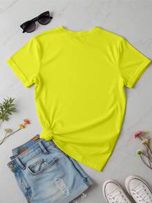 Playera camiseta mujer dama cuello redondo manga corta estampado GRAFICO DE CALAVERA MOÑO LACE SKULL GRAPHIC - Amarillo - Ver 2