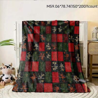 1pc Flannel Blanket, Christmas Snowflake Plaid 2D Print Blanket, Warm Soft Comfortable Blanket Suitable For Sofa, Bed, Car, Office, Camping, Travel, Gift Blanket For All Seasons