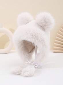 1pc Cute Ear Plush Hat, 3D Bear Ear Design With Playful Pom Pom. Sweet & Adorable, Warm & Comfortable, Suitable For Daily Wear, Commuting, Gatherings With Friends, Holiday Occasions As Autumn/Winter Decorative Hat To Add Cute Elements To Your Outfit, Youthful & Energetic Design