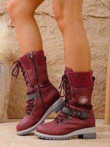 Fall/Winter 2025 New Arrival Women's Fashionable High-End Elegant Slimming Mid-Calf Boots,Party - Burgundy - View 9