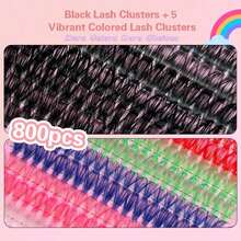 800pcs Colorful DIY Lash Extensions Kit, 8 Styles 30D+40D+50D+Colored Fluffy Individual Cluster, D Curl Volume Dramatic Eyelash Extensions 9-18mm Mixed Tray, Bulk Personal Lash Extensions With Lash Bond & Seal And Lash Tweezer DIY At Home, Suitable For Daily Makeup And Role Play, Reusable