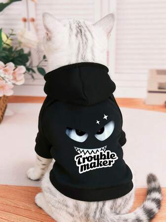 1pc Pet Sweatshirt, Cat Clothes, Warm For Winter, Thermal Lining For Poodle, Teddy, Bichon Frise, Small Dogs & Puppies, Autumn/Winter, Anti-Shedding, Ragdoll Kittens