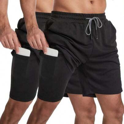 TendenciaShorts Deportivos Hombre, Pantalón Cortos Deporte para Correr 2 en 1 con Forro Licra, Shorts Hombre con Bolsillos Y Cintura Elástica, Secado Rápido y Comodida, para Gym, Correr, Entrenamiento 2PCSCalidad premium