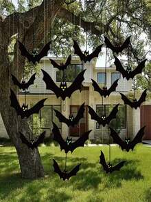 Halloween Decor18pcs/ Halloween Hanging Bats Decorations Outdoor For Outside Tree Yard Porch Party Decor ,Halloween Autumn Bat Charm Red Yellow And Green Multiple Styles Suitable For Outdoor Indoor Horror Atmosphere Decoration Halloween Autumn Festival Party Decoration Supplies Home Decor Halloween Decor Room Decor