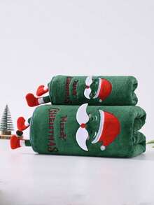 1 pezzo/2 pezzi Asciugamano da bagno in pile di corallo super morbido con disegni di pupazzo di neve, renna, Babbo Natale. Asciugatura rapida, non sfilacciante, adatto per sauna, ad alta assorbenza, leggero, asciugamano per ospiti, decorazione da bagno, regalo di Natale. Dimensioni asciugamano: 34*75cm, Dimensioni asciugamano da bagno: 70*140cm. Asciugamani da doccia per salone di bellezza, hotel, sport, essenziali per la casa, cura della pelle - Verde - Visualizzare 12