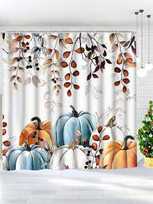 1 pièce/4 pièces Ensemble de rideaux de douche avec citrouilles et feuilles mortes, rideau de douche à motifs multicolores, décoration de salle de bain moderne et personnalisée, ensemble de rideaux de douche imperméables avec 12 crochets, tapis de bain antidérapant en forme de U, couvre-siège de toilette, accessoires de salle de bain, décoration de Noël