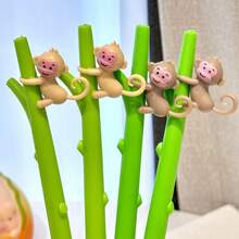 10/20 piezas Bolígrafos de gel suaves con diseño de mono trepando a un árbol, tinta negra de 0.5mm, para estudiantes, suministros de papelería (color y patrón aleatorios)
