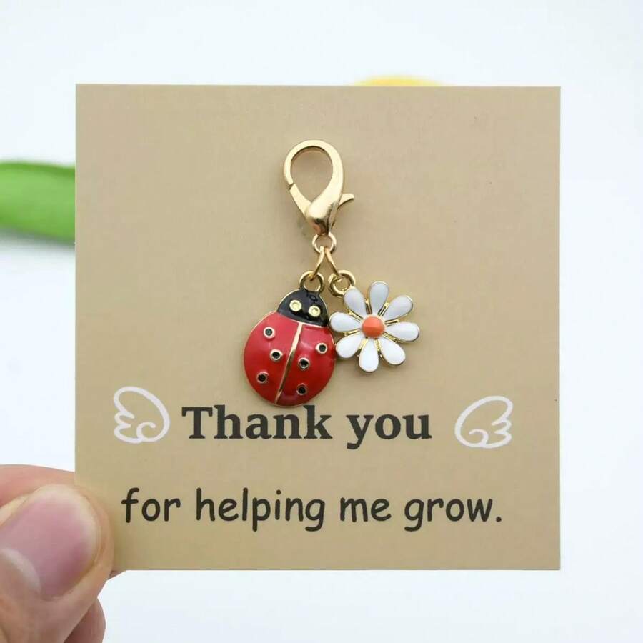 1pc Ladybug Keychain With "Thank You For Helping Me Grow" Motivational Message, Encouragement Gift, Cute Friendship Gift, Valentine's Day Decor, Back To School Gift - 1 - View 1