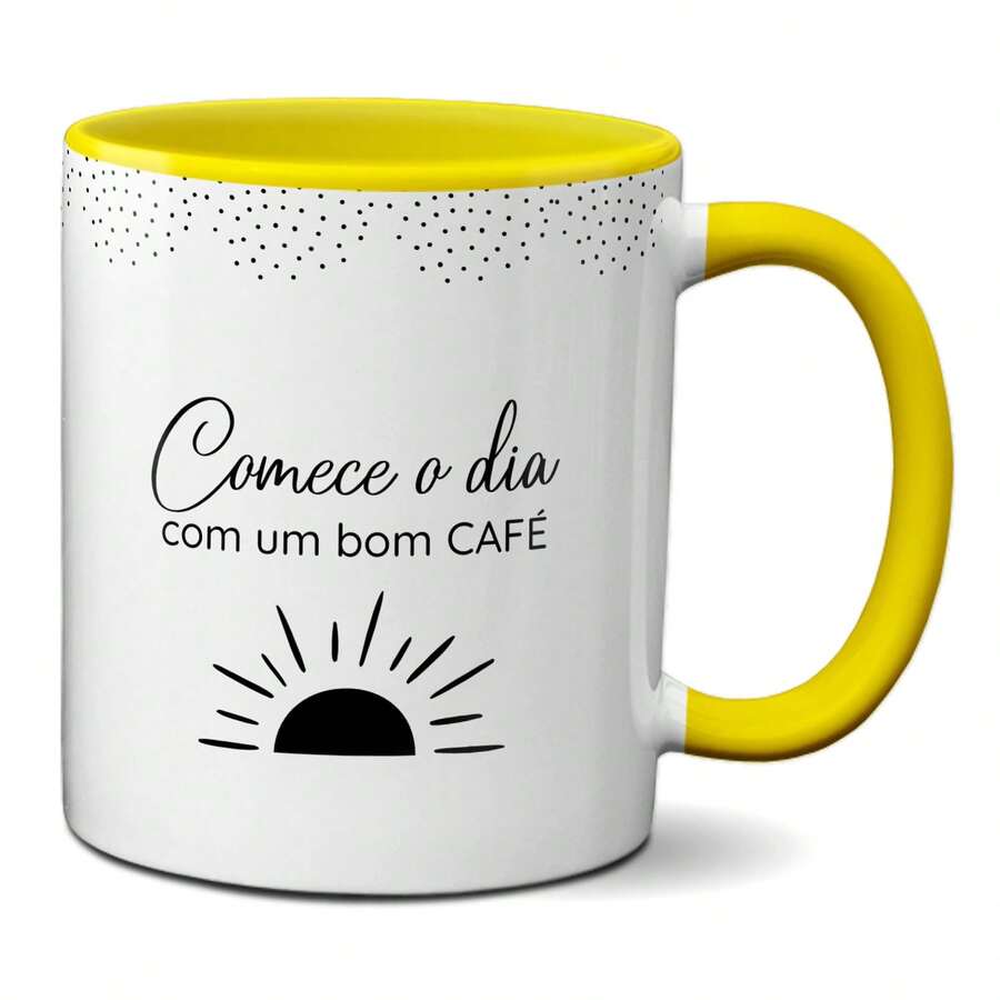 Minimalist Coffee Mug Start The Day Funny Phrase - Yellow - View 1