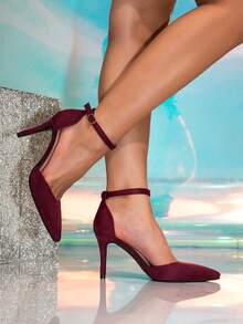 Women's Burgundy Pointed Toe High Heels, Suede High Heels, Hollow High Heels, Brown High Heels, Burgundy Velvet High Heels, Formal High Heels, Red Women's Shoes, Brown Pointed Toe Hollow Shoes, Burgundy Pumps, Dark Pumps, High Heel Pumps, Elegant Women's Shoes - Burgundy - View 15