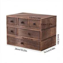 1pc Wooden Desktop Storage Box, Monitor Riser, Jewelry Organizer Box With Drawers, Office Supplies Organizer, Stackable Wooden Shelf - Brown - View 13