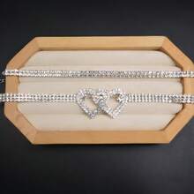 Double Heart Rhinestone Anklet, Fully Sparkling Asymmetrical Diamond Shaped Rhinestone Beach Anklet