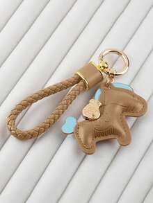 1 件皮革编织绳零钱包钥匙扣，优雅小吊坠配件，高端钱包链，创意可爱背包/汽车钥匙扣