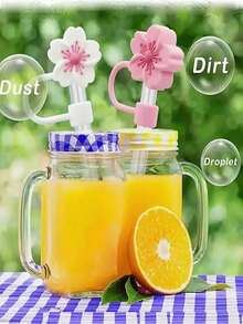 4pcs/8pcs Floral Decorative, Dust-Proof Drinking Straws Covers, Silicone Caps For Water Bottles, Reusable Straw Covers For Gifts, Parties, Home & Party Decor, Back To School Supplies