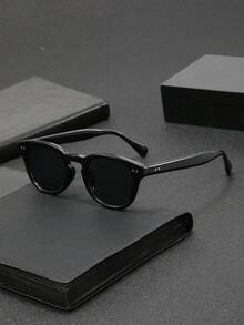 1 Pair Men's Retro Round Studded Fashion Glasses, Fashionable For Outdoor, Cycling, Beach, Party