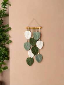 ديكور جداري من الماكرامي بأوراق، جداري بوهيمي منسوج، ديكور جداري كبير منسوج بأوراق وشرابات، فن جداري منسوج يدويًا للغرفة النوم وغرفة الأطفال والمنزل