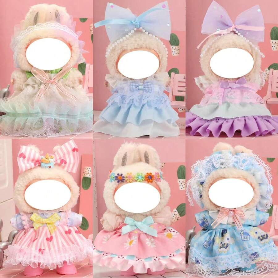 17CM 蝴蝶结公主裙套装,第一代/第二代/第三代娃娃配饰,彩虹薄纱蛋糕裙公主裙套装,适合 (不含娃娃和鞋子) - 彩色 - 查看 1