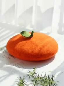 1 pieza Boina de artista hecha a mano con decoración de brotes de frijol, cálida y gruesa para otoño/invierno, boina de lana con estampado de frutas de moda unisex, adecuada para regalos festivos, fiestas de Halloween, uso diario