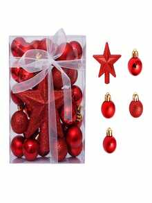 30pcs Christmas Ball, Tree Topper, Gift Box Set - Colorful Shatterproof Plastic Ornament Balls For Christmas Tree Decoration, Holiday Party And Wedding Decor