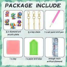 6 piezas Llaveros de arte de diamantes DIY, 4 patrones de animales de dibujos animados diferentes para elegir, piedras de colores brillantes asimétricos por ambos lados, efecto exquisito, colgante de mochila, decoración colgante de coche, juego de manualidades de mosaico, decoración de regalo de Navidad y cumpleaños