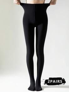 1双女士黑色保暖内衬紧身裤，弹力修身毛绒打底踩脚裤，适合春秋季穿着，舒适保暖