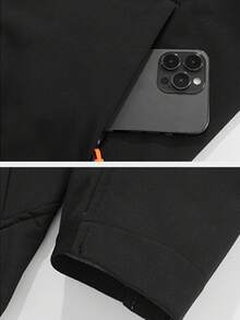 Men's Outdoor Thermal Lined Thick Jacket, Casual Fashion Minimalist Coat, Autumn/Winter,Fleece - Black - View 5