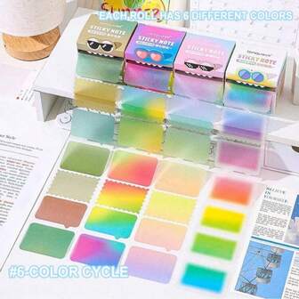 105/108抽拉式珠光便利贴，透明材质，可用中性笔和圆珠笔书写，便签贴纸，高颜值记事本，可撕不留痕迹，可重复粘贴，6色，开学季