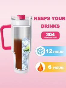 40 Oz Tumbler With Handle And Straw, 100% Leakproof Insulated Tumbler With Lid And Flexible SoftSip Straw, Cup Holder Friendly Insulated Stainless Steel Travel Mug For Iced Coffee, Tea, Hot And Cold Drink - Tay cầm màu trắng + hồng - Xem 3