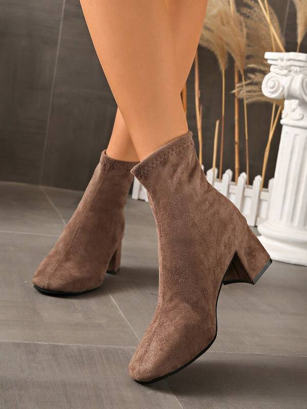 Women's 2025 Autumn/Winter New Square Toe Chunky Heel Comfortable Ankle Boots, French Fashion Versatile Slim Fit Booties, Petite Height Increase Boots