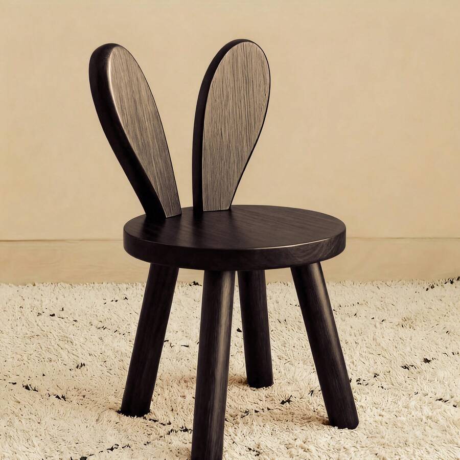 1pc Solid Hardwood Rabbit-Ear Stool - Cute Animal-Themed Entryway Bench, Portable Shoe Changing Stool For Living Room, Natural Wood Finish, Compact 27" Height, No Assembly Required