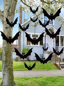 Halloween Decor18pcs/ Halloween Hanging Bats Decorations Outdoor For Outside Tree Yard Porch Party Decor ,Halloween Autumn Bat Charm Red Yellow And Green Multiple Styles Suitable For Outdoor Indoor Horror Atmosphere Decoration Halloween Autumn Festival Party Decoration Supplies Home Decor Halloween Decor Room Decor