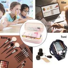 Large Capacity Pencil Case With Compartments, Expandable Pencil Bag Pouch For School & Office Supplies, Portable Stationery Organizer And Makeup Cosmetic Bag - 淺藍色 - 查看 8