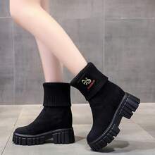 Women's Slim Fit Tall Boots, Comfortable Versatile Fold-Over Short Boots