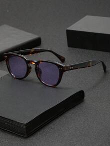 1 Pair Men's Retro Round Studded Fashion Glasses, Fashionable For Outdoor, Cycling, Beach, Party