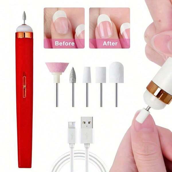 Kit di trapano elettrico ricaricabile 5 in 1 - Batteria al litio da 180mAh, adatto per unghie in gel, rimozione dei calli, lucidatura - Senza conservanti, ottimo per manicure in gel e saloni di bellezza domestici, regalo ideale