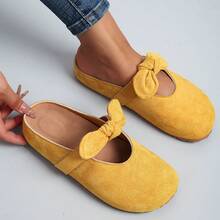 New Women's Sweet Style Bowknot Enclosed Toe Mule Slippers - Soft Sole, Comfortable, Versatile For Daily Commute & Casual Wear, Everyday Outdoor Slides - Màu vàng - Xem 5